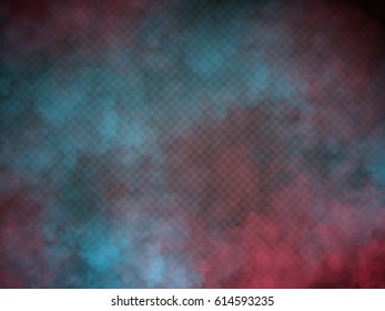 Colorful fog or smoke isolated, transparent special effect. Bright vector cloudiness, mist or smog background. Vector illustration