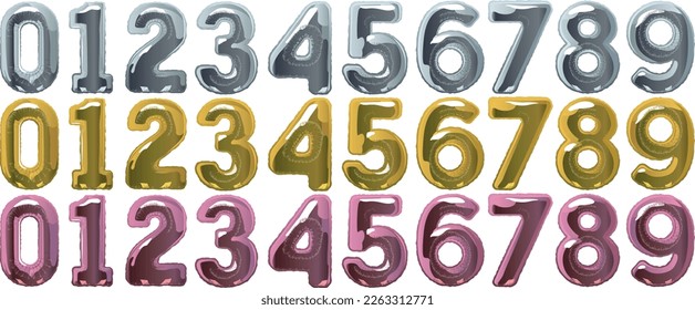 Colorful foil holiday balloon numbers isolated on white background