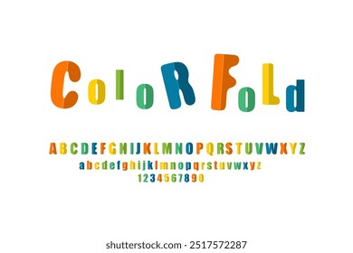 Colorful fold font and number.  Type, typography letter latin font.  modern  style alphabet for headline, text. Vector illustration