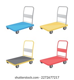 Colorful foldable platform trolley vector illustration on white background. Foldable platform trolley for office, workshops, schools, grocery store, garden, home and more.Trolley can carry many items.