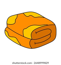 Colorful Folded Blanket Vector Illustration. A vibrant vector illustration of a neatly folded blanket featuring abstract yellow and orange patterns.