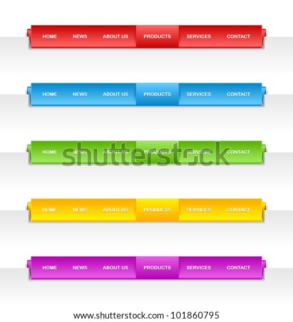 Colorful folded paper panel bars suitable for horizontal website navigation menu