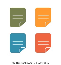 Colorful folded written paper icons in hand drawn simple flat style. Document doodle icon
