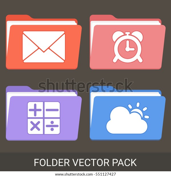 Vektor Stok Colorful Folder Icon Pack Modern Flat (Tanpa Royalti ...
