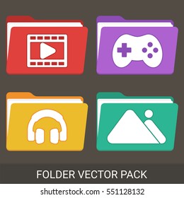 Colorful folder with icon set ,Modern flat vector illustration