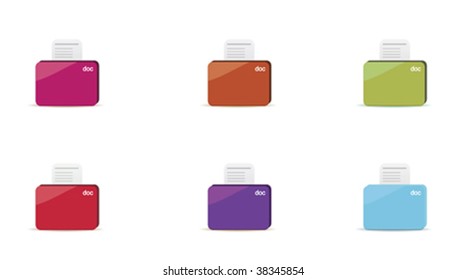 Colorful folder icons with document. Vector set.