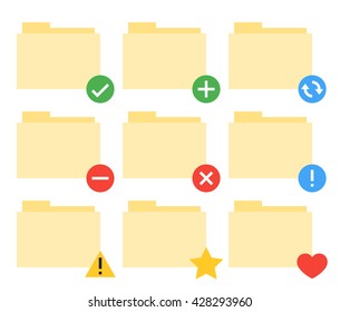Colorful folder with notification icons set. Isolated on white.