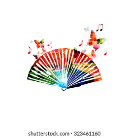 Colorful folding fan design with butterflies