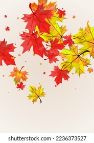 Colorful Foliage Background Beige Vector. Floral Realistic Card. Ocher Season Plant. Seasonal Leaf Template.