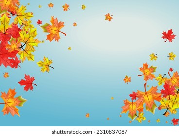 Colorful Foliage Background Blue Vector. Leaves Bright Texture. Green Nature Plant. November Floral Card.