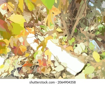 Colorful foliage and trash for backgrounds and textures or prints. Golden autumn in yellow-orange tonality on nuance shades for textiles and posters, cards and covers, fabric products, etc.