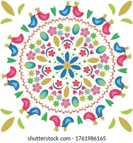 Colorful folk art repeat pattern print background