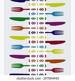 Colorful folk cutlery vector background