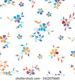 Colorful Folk Flowers seamless vector repeating background. Small florals pattern. Dirndl, Trachtenstoff, Tracht - Great for Textiles, Banners, Wallpapers, Surface Design