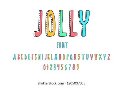 Colorful font and alphabet for banners, cards, and posters. Vector illustration 