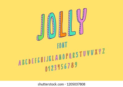 Colorful font and alphabet for banners, cards, and posters. Vector illustration 