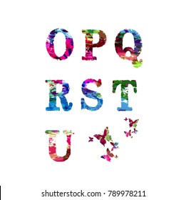Colorful font and alphabet isolated. Artistic alphabet letters set vector illustration