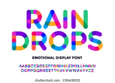 Colorful font. Colorful bright alphabet and font. Emotional bold uppercase color letters. Type, typography letter latin font. Hand-drawn modern narrow font for headline, text. Vector Illustration