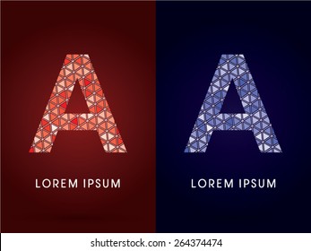 A ,Colorful font, concept mosaic pattern, graphic, vector.