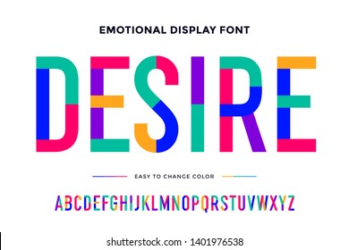 Colorful font. Colorful condensed alphabet and font. Condensed bold uppercase color letters. Type, typography letter latin font. Hand-drawn modern narrow font for headline, text. Vector Illustration