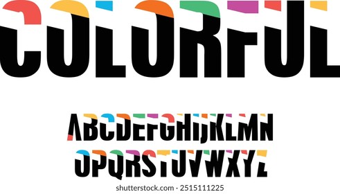 Colorful Font Design, Colors font alphabet letters. Modern logo typography. Color typographic design. Festive letter set for rainbow logo, headline, color cover title.