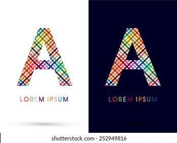 A ,colorful font ,designed using colors line on white and black background, concept wicker,basket ,woven, ribbons,happy,fun,fantasy,logo, symbol, icon, graphic, vector.