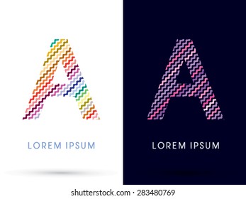 A ,Colorful font designed using zigzag line, graphic vector.