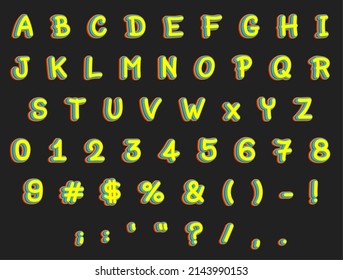Colorful font effect. Set of capital letters and numbers. Vector illustration font.