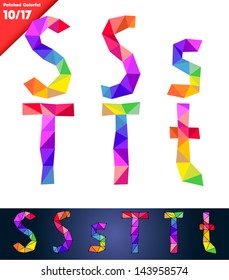 Colorful font of patches. Vector illustration. Letters s t