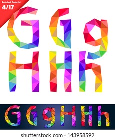 Colorful font of patches. Vector illustration. Letters g h