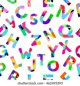 Colorful font seamless pattern. Vector illustration. Backdrop, background, texture, textile, fabric