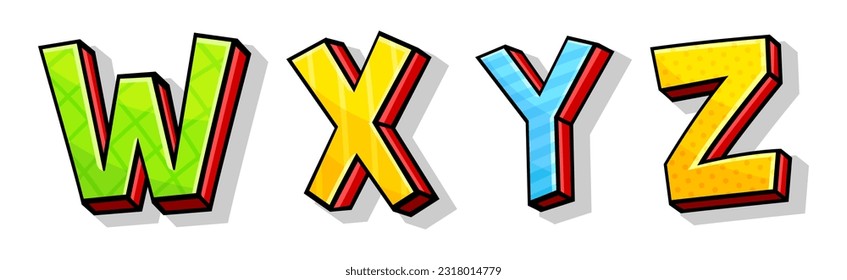 Colorful Font with Volume Letters Isolated on White Background Vector Set