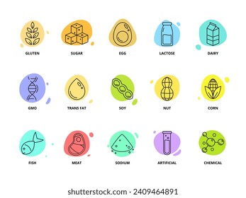 Colorful food allergen icon set. Vector Illustration