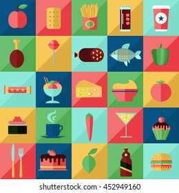 Colorful food and beverage flat vector collection
