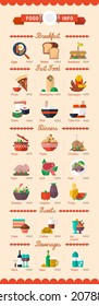 colorful food and drinks icons, vector menu