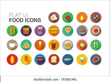 Colorful food flat icons set.