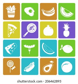Colorful food and fruit icon set