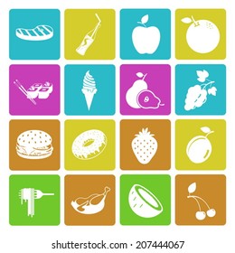 Colorful food and fruit icon set