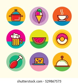 Colorful food icons set. Vector illustration.