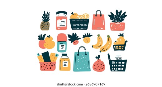 colorful food product set,  food variety in vector illustration