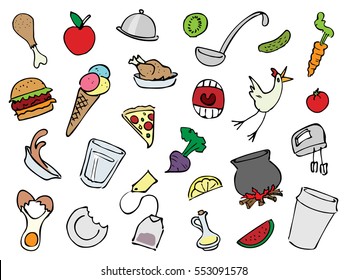 Colorful food set doodle