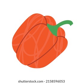 Colorful food sticker. Hand drawn texture icon with red bell pepper. Delicious ripe vegetable with vitamins. Fresh ingredient for cooking. Cartoon flat vector illustration isolated on white background