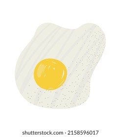 Colorful food sticker. Icon with delicious fried egg for breakfast or lunch. Healthy diet with proteins and yolks. Cooking dish. Cartoon flat vector illustration isolated on white background