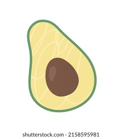 Colorful food sticker. Icon with fresh avocado half. Healthy diet with vitamins and nutrients. Ripe vegetable. Ingredient for cooking. Cartoon flat vector illustration isolated on white background