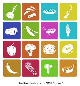 Colorful food and vegetable icon set