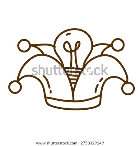 colorful fool cap featuring glowing electric lamp for creative humor concept icon