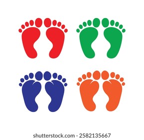 Colorful foot print icon collection on white background