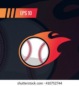 Colorful football baseball ball with fire tail sports logo label on dark background. Vector isolated illustration.