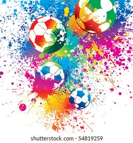 The colorful footballs on a white background. Vector illustration.