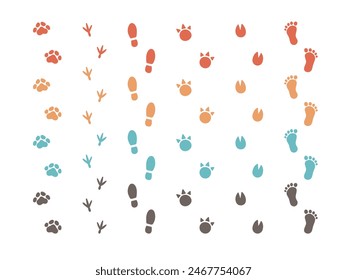 Colorful footprints of various creatures